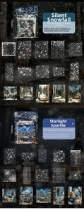 Detailed PET stickers featuring nature themes with snowflakes and stardust patterns