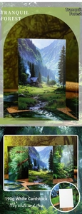 Détail de cartes décoratives Tranquil Forest en carton blanc avec paysages scandinaves
