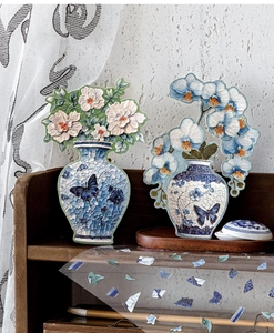 Detailed PET stickers featuring floral porcelain vase puzzle designs for DIY crafting