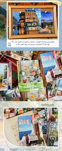 Gros plan des cartes postales Etori Life avec paysages aquarelle rétro pour le scrapbooking
