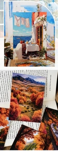Détail de papier scrapbooking paysage vintage montrant des scènes de montagne