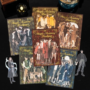 Magic Academy Fashion themed stickers featuring vintage wizard characters for DIY journals