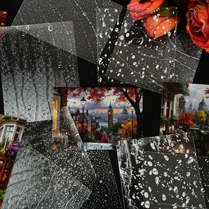 Artistic PET stickers with realistic transparent water drop and dew patterns on dark background