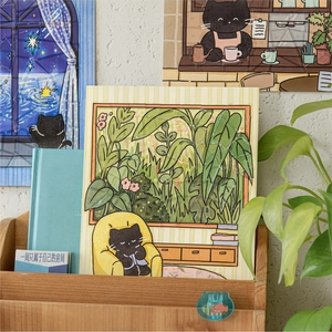 Cute black cat PET stickers set showing cozy daily life scenes for DIY journals
