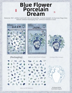 Detail of blue and white PET jigsaw stickers set with floral vase patterns