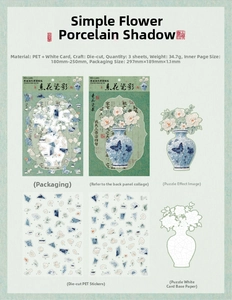 Detail of Chinese style DIY puzzle stickers with PET material and white card background
