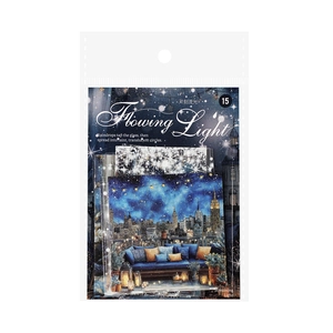Flowing Light series PET stickers featuring 15 decorative nature and city night designs