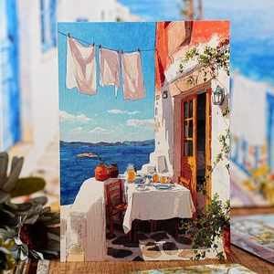 Cartes de paysages à l'aquarelle méditerranéenne pour journaux et décoration artistique
