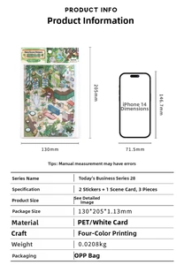 Detailed size specifications for Infeel.Me 2.5D courtyard coffee scene stickers with PET material