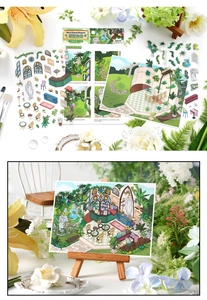 Detailed garden coffee shop themed decorative stickers for miniature scrapbooking
