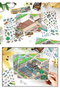 DIY bird market deco scene stickers with miniature cards for creative journals