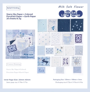 Detailed view of 20 pieces embossed stamp stickers with floral and bunny motifs in blue