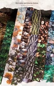 Dettaglio di trame di foresta, corteccia e acqua su nastri adesivi decorativi per fai-da-te