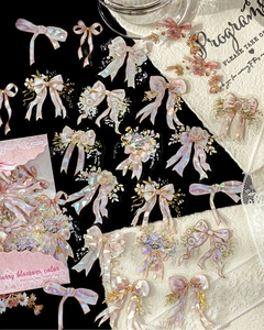 Détails des autocollants nœuds laser holographiques avec motifs floraux pour scrapbooking