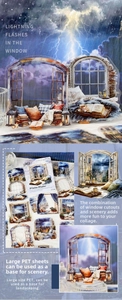 Dettaglio degli adesivi PET Finestra Meteo con disegni di scenari di finestre trasparenti