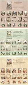Dettaglio macro degli adesivi PET Finestra Meteo con disegni di finestre e paesaggi naturali