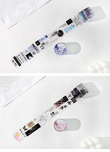 Dettaglio di nastri PET decorativi con motivi di meduse e ciliegi per journaling fai-da-te