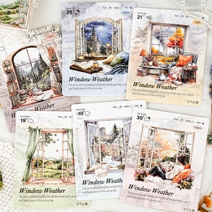 Pacchetto di Adesivi PET Serie Finestra del Tempo Acquerello Vista Finestra Paesaggio Scrapbooking Adesivi Decorativi Fai-da-Te
