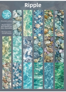 Dettaglio del nastro Washi serie Ripple con motivi di texture d'acqua e texture di sassi
