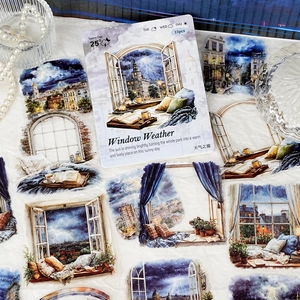 Set di 15 adesivi in PET Window Weather con scenari creativi per decorazione di diari