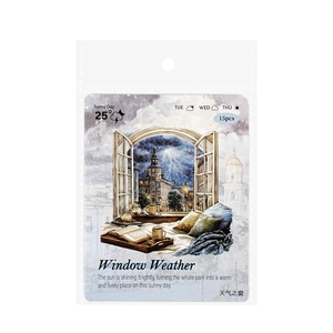 Set di 15 adesivi PET Window Weather con paesaggi vintage per decorazione diario