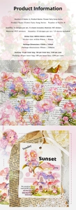 Detailed view of PET floral fairy stickers with size specifications on vintage background