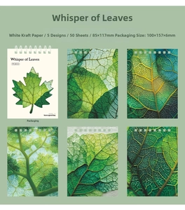 Detail showing Mulberry Leaf Weaving craft paper with five botanical designs and dimensions