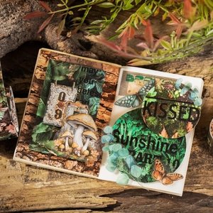 Adesivi scrapbooking vintage a tema natura con motivi di funghi e farfalle retro