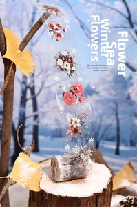 Macro detail of Winter Flowers PET tape with floral patterns on snowy branches