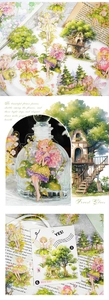 Detail of Forest Elves PET stickers applied on glass jars and journals for DIY decor