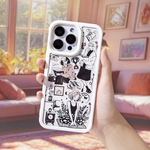 Coque iPhone au style japonais avec illustrations dessinées à la main en noir et blanc