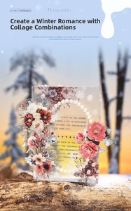 Detail of clear PET tape with vintage winter floral motifs and elegant poetry scripts