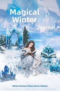 Winter magic themed stickers featuring girls, white wolves, and ice crystals for DIY journals