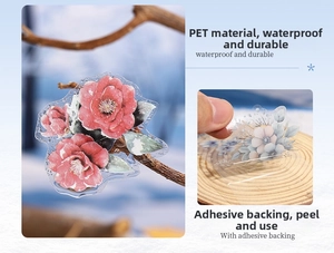 Waterproof PET floral stickers with red camellia patterns for DIY scrapbooking