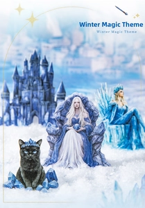 Detailed Winter Magic stickers with snow scene, fantasy character and ice castle decor