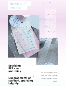 Detail of 10mm sparkling PET tape featuring blue gradient dots and pink stripes for DIY journaling