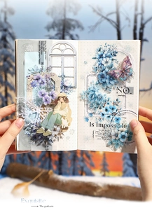 Detailed PET stickers featuring floral patterns and butterflies on a creative journal page