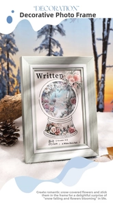 Winter flower theme decorative photo frame with silver wood grain texture for desk decor