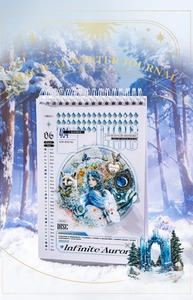 Detail of 2025 Infinite Aurora calendar showing Glacier June page with fantasy illustrations