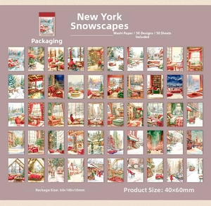 50 unique New York winter scenery stickers in a 5x10 grid layout for scrapbooking