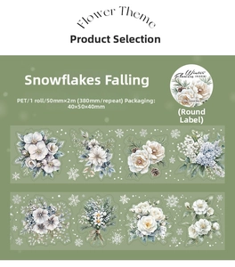 Detailed PET decorative tape showing floral patterns, 50mm width and 380mm loop cycles