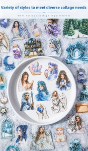Detailed view of fantasy winter stickers featuring elves and mystical creatures