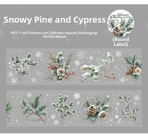 Detailed PET tape view with pine cones and berries illustration for winter journaling