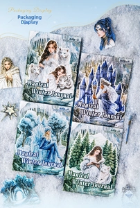 Detail view of Magical Winter Journal sticker set with ice blue fantasy illustrations