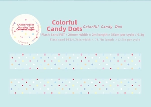 Macro view of Colorful Candy Dot PET tape featuring 20mm wide sparkling sand finish