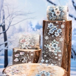 Winter Flower Sea Series PET Decorative Tape Vintage Floral Snowflake Pattern For Scrapbooking Journal DIY Arts Crafts Stationery
