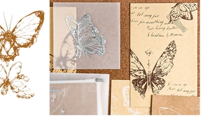 Detailed butterfly PET stickers and vintage paper collage materials for junk journaling