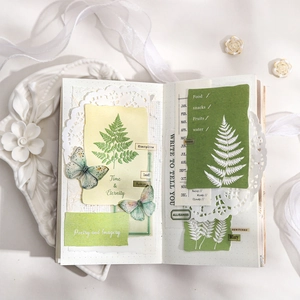 Vintage βοτανικό σετ scrapbooking με αυτοκόλλητα φτέρης και 3D πεταλούδες