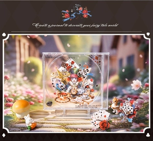 Detail of Alice in Wonderland theme acrylic decor box with vintage illustration elements