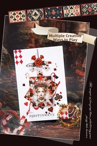 Detail of vintage Alice themed stickers featuring Queen of Hearts, roses and cards